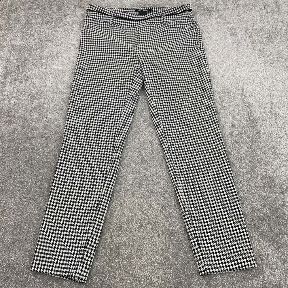 Zac & Rachel Women 8 Houndstooth Black White Stretch Slim Leg Pant Officecore